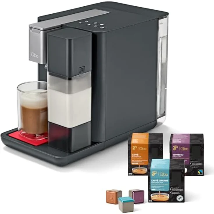 Tchibo Qbo MILK MASTER Premium Kapselmaschine inkl. 24 recyclebare Qbo Kapseln, Lipstick Red, Espresso, Caffè Crema, Milchschaum auf Knopfdruck, abnehmbarer Milchtank 300ml – Bild 1