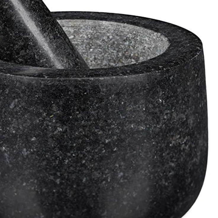 Relaxdays Granit Mörser mit Stößel, robust & langlebig, Gewürze, Kräuter, polierter Steinmörser, Ø 12 cm, 300ml, schwarz – Bild 8