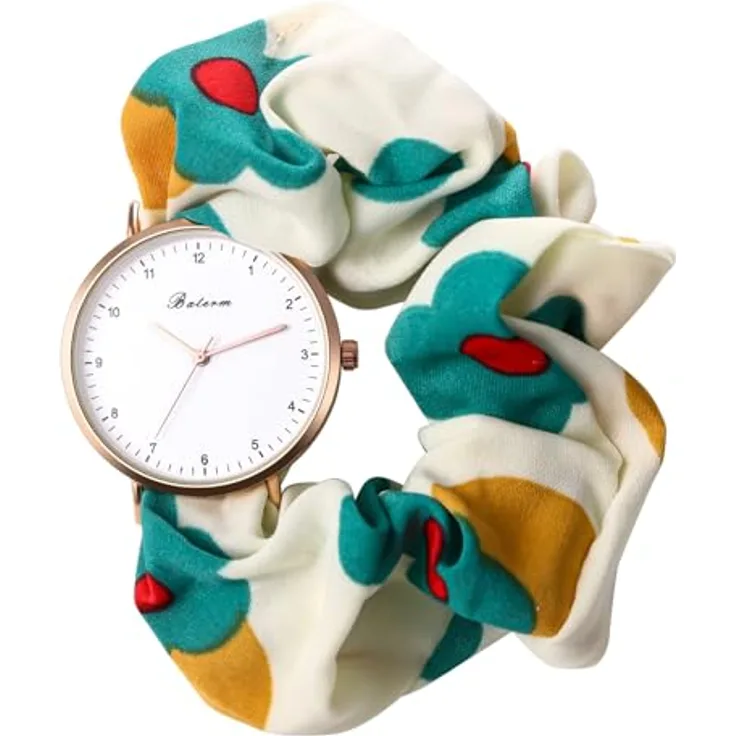 JewelryWe Damenuhr mit elastischem Haarband, grün Floral Analog Quarz Armbanduhr für Damen und Mädchen, Multifunktionale Lässige Uhr