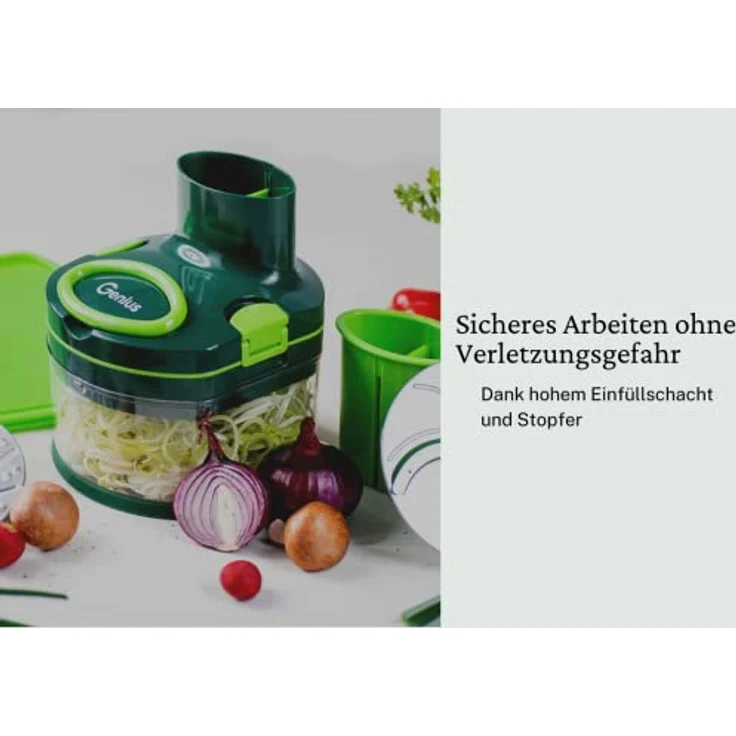 Genius Nicer Dicer Pegasus Gemüsezerkleinerer 10-tlg | Handzugdeckel | geringer Kraftaufwand | Gemüseschneider für schnelles & sicheres Arbeiten | fein reiben + grob schneiden… – Bild 3