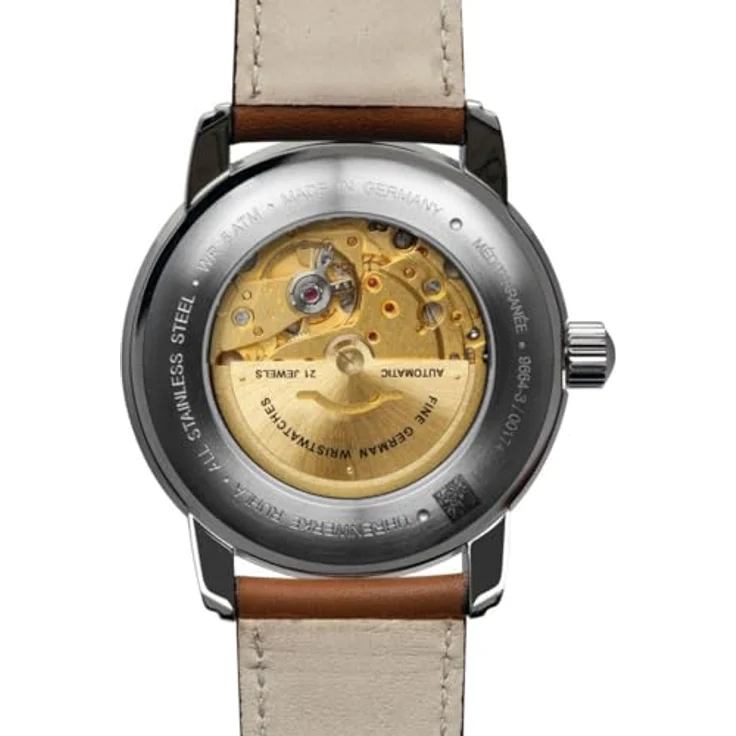 Zeppelin Automatikuhr 100 Jahre Méditerranée Day Date, Silberfarbenes Edelstahlgehäuse, blaues Sunray Zifferblatt, braunes Lederband, 5 ATM spritzwassergeschützt, 41 mm Gehäusedurchmesser – Bild 2