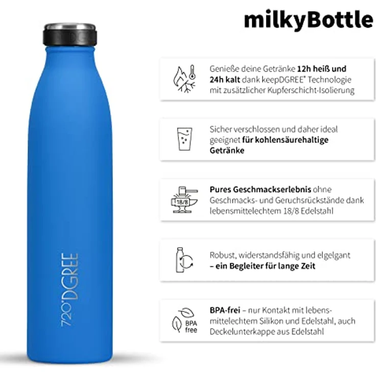 720°DGREE milkyBottle Edelstahl Trinkflasche, 350ml, BPA-frei, auslaufsicher, kohlensäuregeeignet, perfekt für Kinder, Sport und Schule – Bild 2