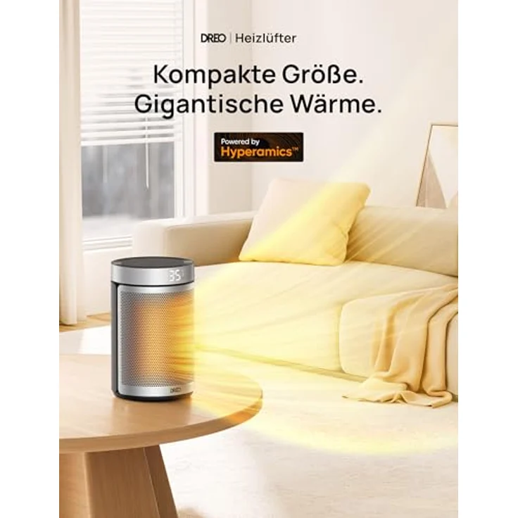 Dreo Heizlüfter, 1500W keramischer Heizlüfter mit 34 dB, ECO-Modus, Thermostat, Überhitzungs- & Kippschutz, silber – Bild 2