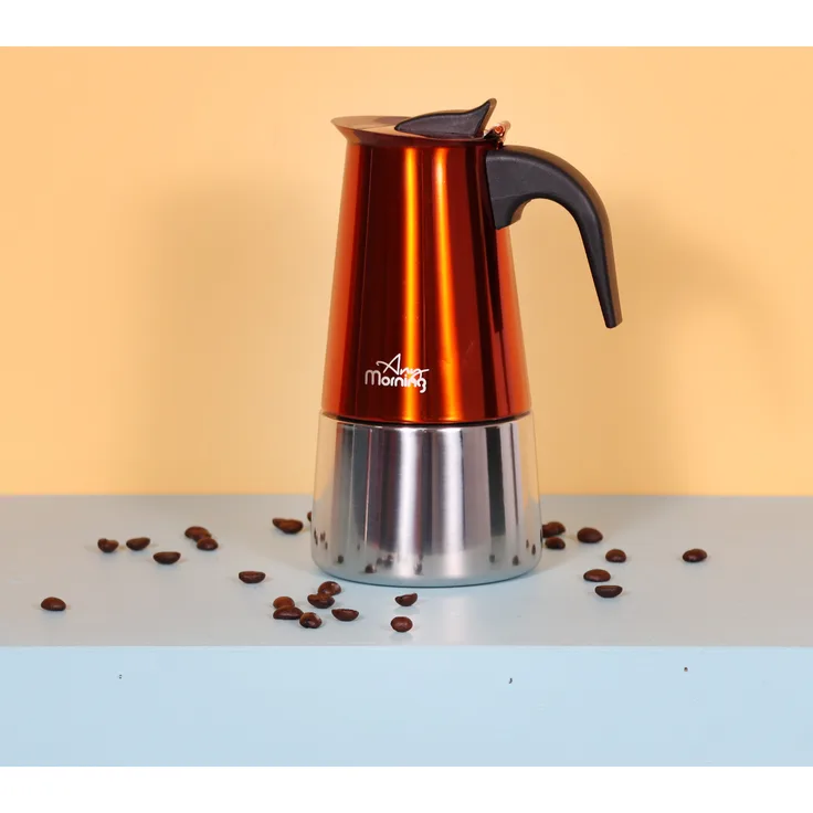 Any Morning Espressokocher Moka Pot 6 Tassen, 300 ml, Edelstahl, induktionsgeeignet, kupferfarben