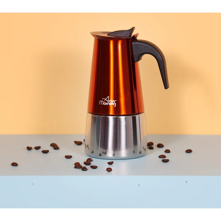 Any Morning Espressokocher Moka Pot 6 Tassen, 300 ml, Edelstahl, induktionsgeeignet, kupferfarben