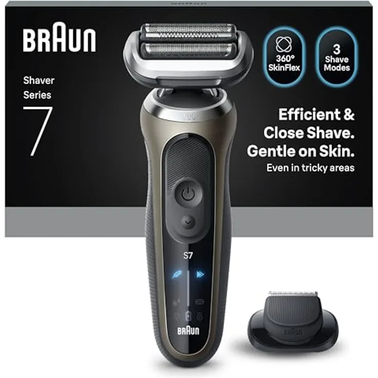 Braun Series 7 72-C1200s, Elektrorasierer mit Präzisionstrimmer, automatischer Spannungsanpassung, bis zu 60 Minuten Akkulaufzeit und Reiseetui