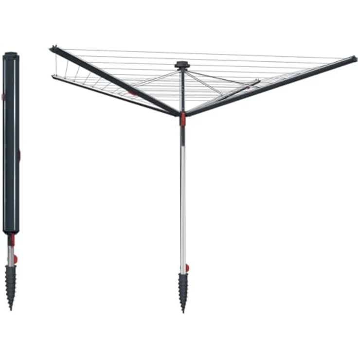 Vileda Sun-Rise Premium Wäschespinne, 50 m Leinenlänge, Höhenverstellbar 1,67–1,82 m, patentiertes Spannsystem, wetterfest, kompakt & stabil, Eco-Verpackung – Bild 1