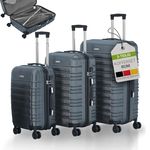 Juskys Hartschale Kofferset 3-teilig, Reisekoffer mit Zahlenschloss, geräuscharme 360° Rollen, Teleskopgriff, anthrazit, 55 l, 84 l, 120 l