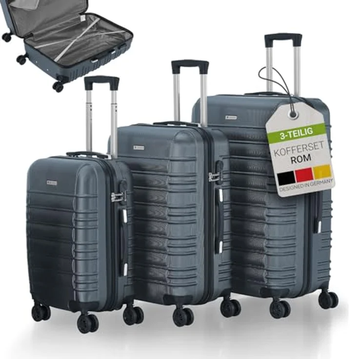 Juskys Hartschale Kofferset 3-teilig, Reisekoffer mit Zahlenschloss, geräuscharme 360° Rollen, Teleskopgriff, anthrazit, 55 l, 84 l, 120 l – Bild 1