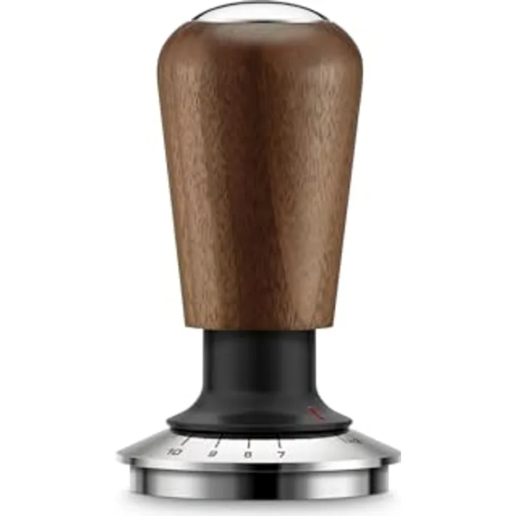 Sage The Force Gauge Tamper 54, selbstnivellierender Tamper aus Edelstahl und Walnussholz, braun, silber