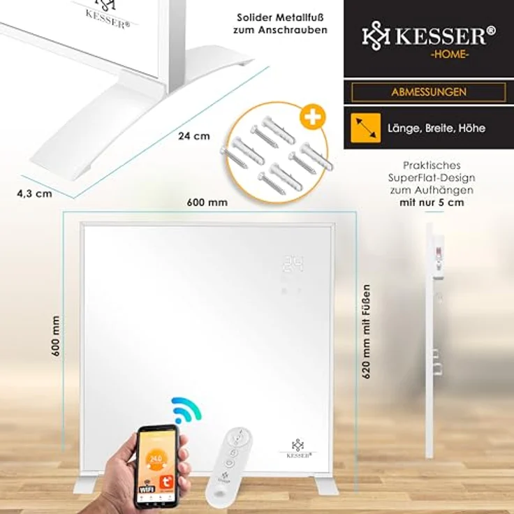 KESSER Infrarotheizung, 350W Energiesparend Infrarot Standgerät & Wandmontage Elektroheizung, IP44 Spritzwasserschutz, Allergikerfreundlich – Bild 8