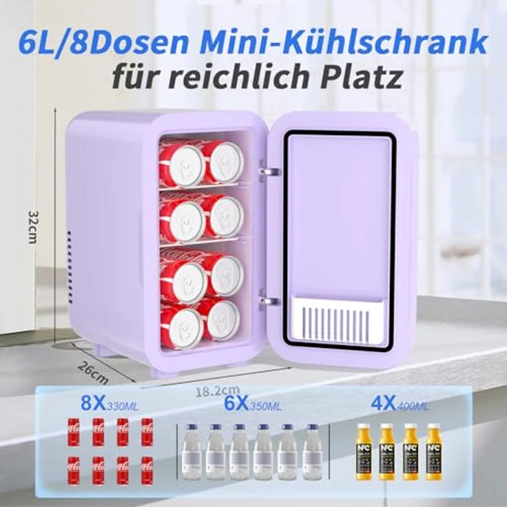YASHE Mini-Kühlschrank MFA-6L-H, 6 L, Lila, Kühlen/Warmhalten mit AC- und DC-Kabel – Bild 2