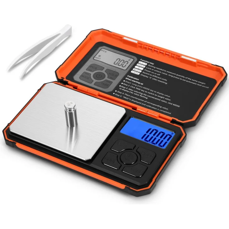 BlingBin Digitale Küchenwaage, Hochpräzise 0,01g, Edelstahl Wiegeplattform, Hintergrundbeleuchtetes HD Display, Max. 500g, Zählfunktion, inkl. 10g Prüfgewicht