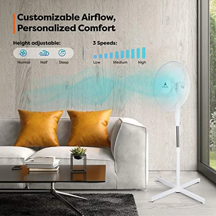 Aerson Standventilator Weiß Bodenventilator Windmaschine Luftkühler Oszillierend 50W – Bild 2