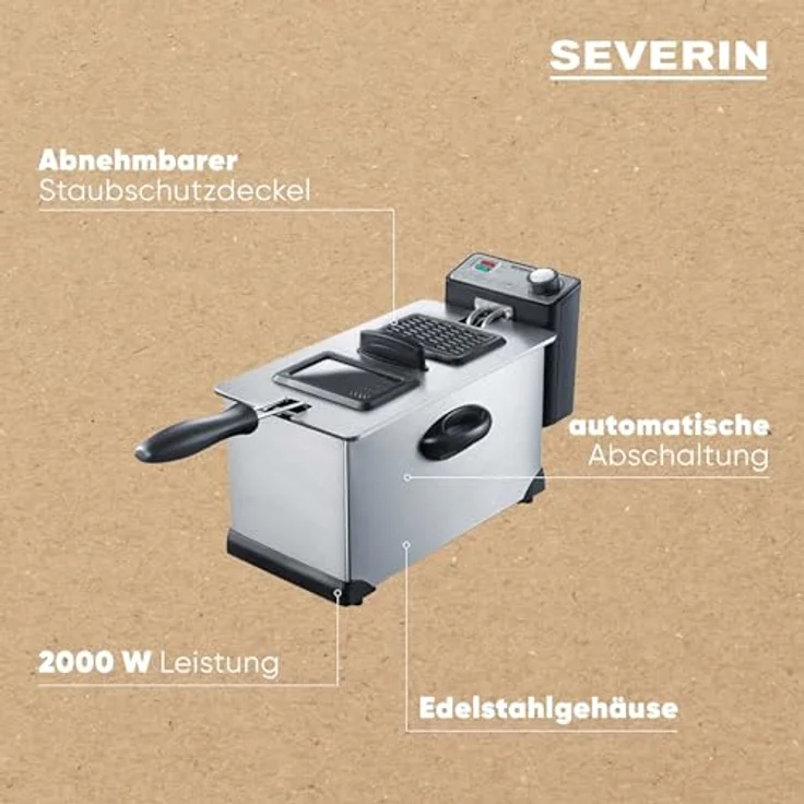 Severin FR 2431 Fritteuse 2.000 W, 3 L Kapazität, 400 g Frittiermenge edelstahl-schwarz – Bild 4