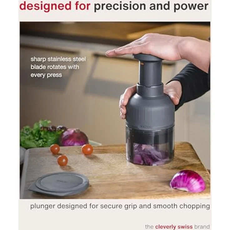 Zyliss Zick Zick 3, Manueller Lebensmittelzerkleinerer mit Edelstahlklinge, ergonomischem Soft-Touch-Kolben, leicht zu reinigen, spülmaschinenfest – Bild 2