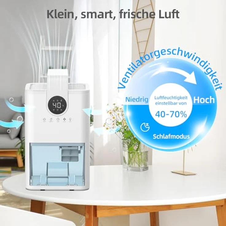 Be Cool Kompakter Mini Luftentfeuchter mit 1L Tank, 3 Modi, LED-Nachtlicht und Auto-Stopp – Ideal für Schlafzimmer und kleine Räume – Bild 3