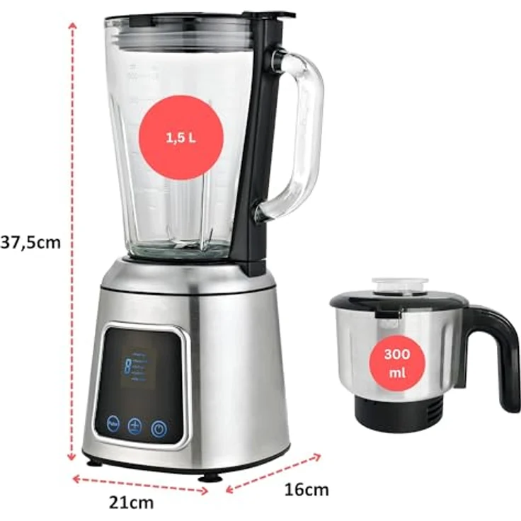 KB Elements Standmixer ELK303G, 600 W Vollkupfer-Motor, 1,5 L Glas-Mixer, Full-Touch-Display mit 5 Geschwindigkeiten, Edelstahlgehäuse – Bild 7