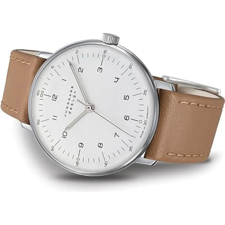 JUNGHANS max Bill Armbanduhr Handaufzug mit Saphirglas 27/3701.02, silberfarbenes Gehäuse, leuchtendes Zifferblatt – Bild 2