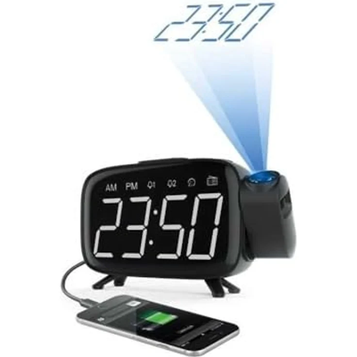 CGV Funkwecker CR-P10, Radiowecker mit 6 Zoll großem Display, 180° Uhrzeitprojektion, Doppelalarm und USB-Anschluss zur Smartphone-Ladung – Bild 4