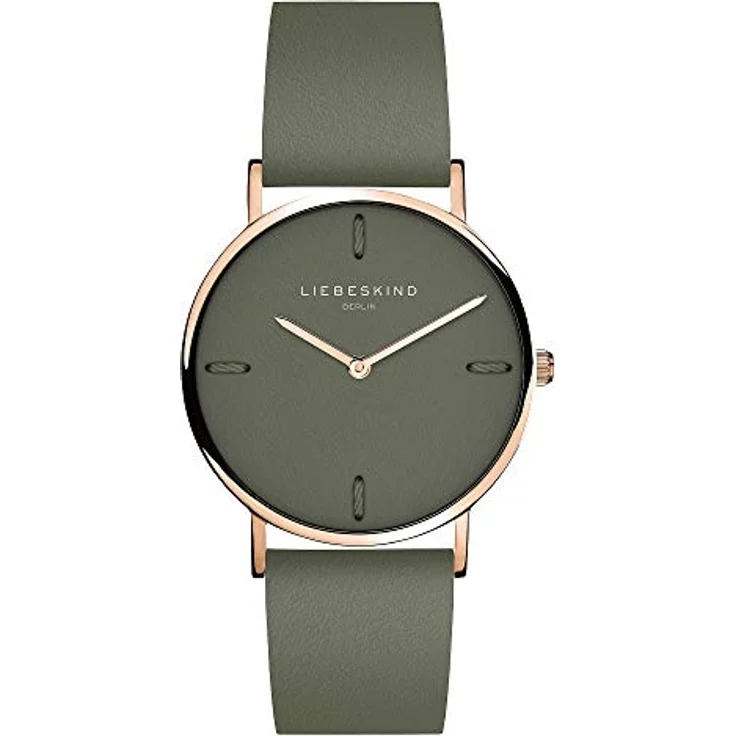 Liebeskind Berlin DamenArmbanduhr Analog Quarz Leder LT-0204-LQ, Roségold mit Olivgrünem Lederband, Extra-flaches Gehäuse, 5 Bar wasserdicht – Bild 1