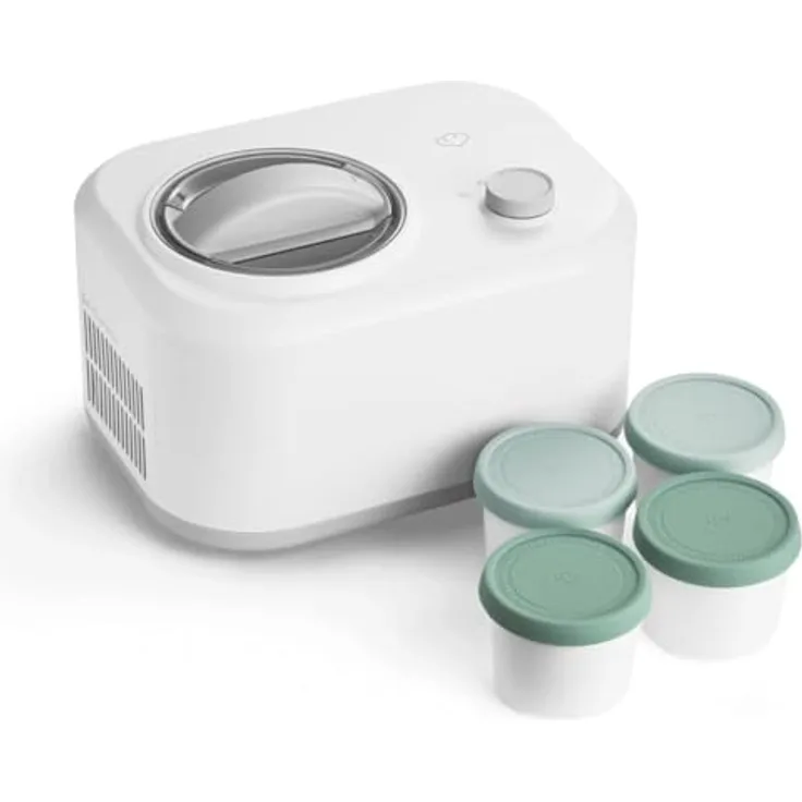 Springlane Kitchen Eismaschine Eni 1 L mit selbstkühlendem Kompressor 100 W, Eiscremebereiter mit entnehmbarem Eisbehälter, mint 4er-Set 400 ml
