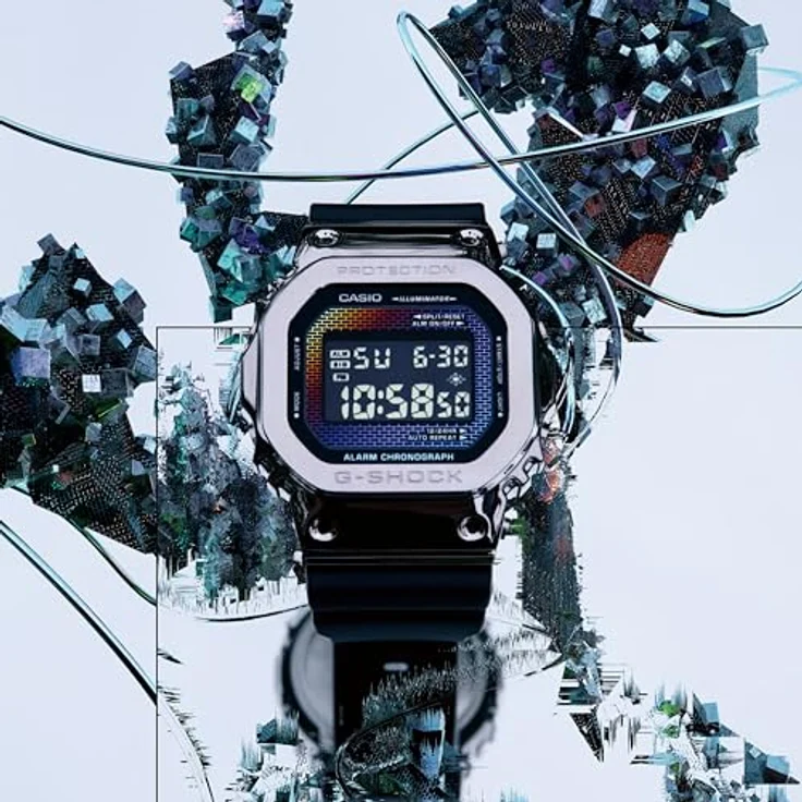 Casio G-Shock G-Steel Herrenuhr Schwarz/Regenbogen GM-5600RW-1ER, Edelstahlgehäuse, schwarzes Kunststoffarmband – Bild 6