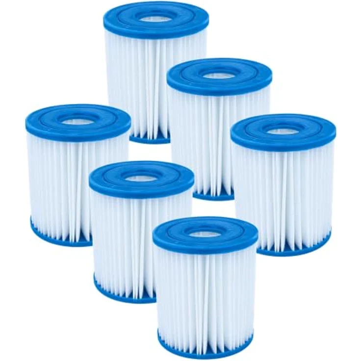 vhbw 6x Filterkartusche für Intex 28201EH Metal Frame Pool, hohe Filterfeinheit für glasklares Wasser, blau/weiß – Bild 1