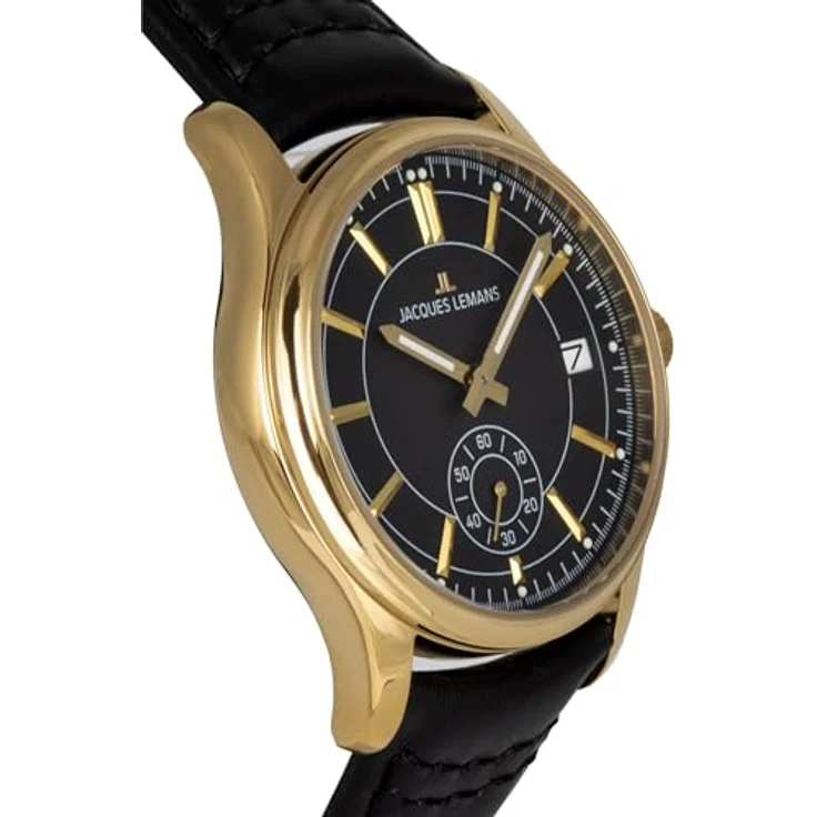 JACQUES LEMANS Herren Analog Quarz Uhr 32030401, Edelstahl Gehäuse, rund, Schwarz – Bild 2