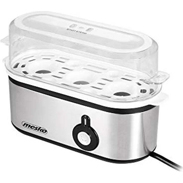 Mesko MS 4485 Eierkocher, 350W, für 3 Eier, Kontrollleuchte, Signalton, Messbecher, silber-schwarz – Bild 4
