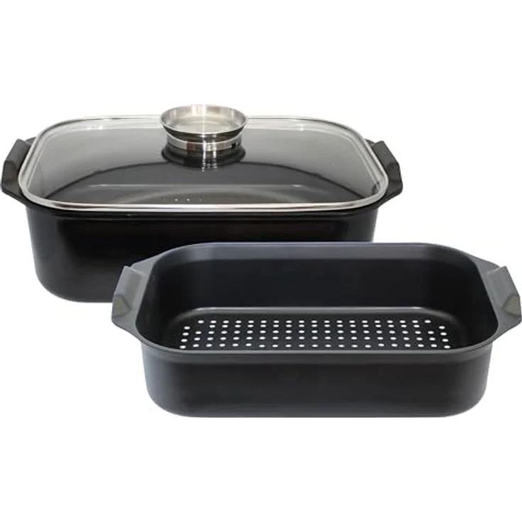 ELO Duo Vital Aluguss Bräter mit Dünsteinsatz, keramische Antihafteffekt-Beschichtung, Glasdeckel, Induktionsboden, für alle Herdarten geeignet, 40 x 26 cm – Bild 1