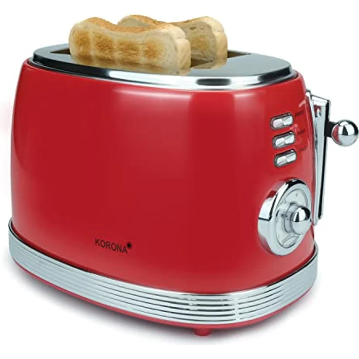 Korona Retro Toaster, 850 Wat, analoge Röstgradanzeige, 6 Bräunungsstufen, Vintage Design, rot – Bild 2