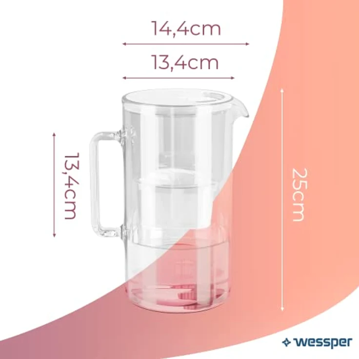Wessper Wasserkaraffe, Wasser Filterkanne Inklusive 2 X Kannenfilter, Kompatibel Mit Brita Maxtra, Brita Maxtra +, Großes Fassungsvermögen 2,5l, Weiß, Set Kanne + 2 Patronen – Bild 5