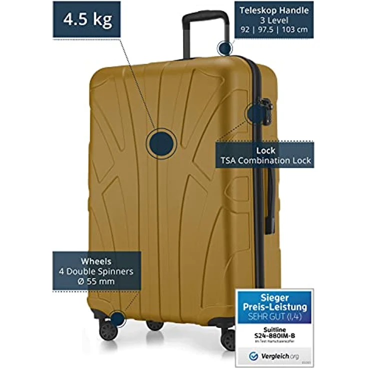 Suitline Hartschalen, Koffer Koffer Trolley Rollkoffer Reisekoffer 4 Rollen TSA 100% ABS Avocado – Bild 3