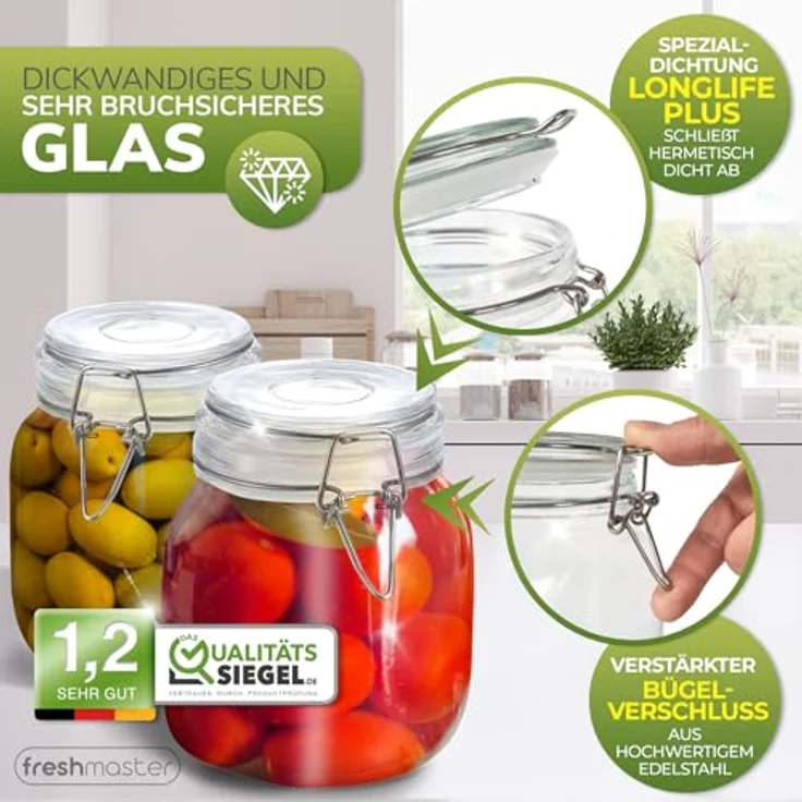 Fresh Master Einmachglas Vorratsgläser mit Drahtbügel-Verschluss, Glas, (6-tlg), mit Bügelverschluss, 6 x 500ml – Bild 2
