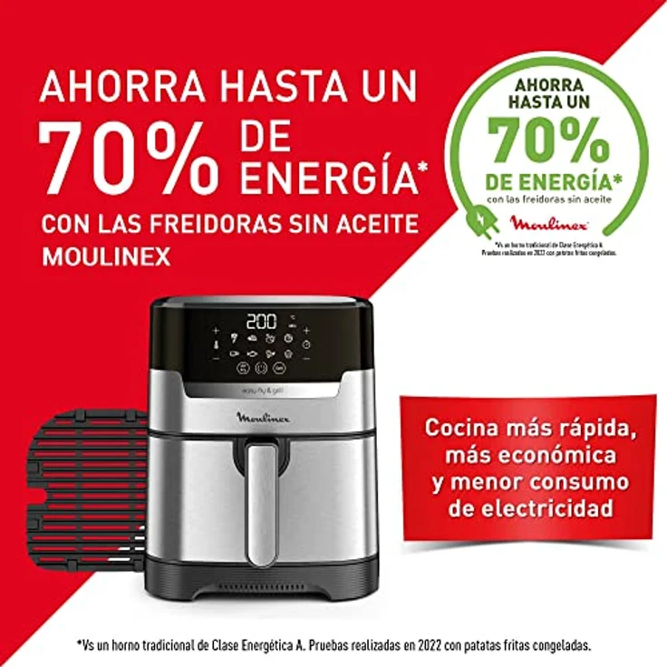 Moulinex Easy Fry & Grill EZ505D Ölfreie Luftfriteuse, 2-in-1 zum Braten oder Grill, digitales Touchscreen, 8 Programme für gesunde Mahlzeiten, App 125 Rezepte, Stahl - 4,2 l, 6 Personen – Bild 2