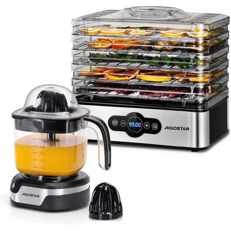 Aigostar Dörrautomat Crispy, Dörrgerät mit Temperaturregler, 99h-Timer, 5 Etagen, BPA-frei, 240W, 35-70°C
