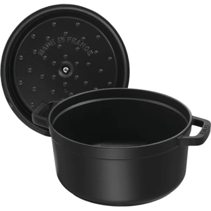 Staub 1102225 Cocotte-Bräter, rund mit Deckel 22 cm, 2,6 L, mit mattschwarzer lierung im Inneren des Topfes, schwarz – Bild 4