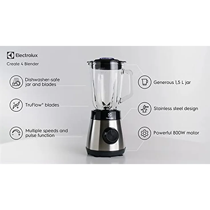 Electrolux E4TB1-6ST Standmixer, 800 Watt, 1,5 Liter, Pulsfunktion, Eis-Crusher, Drehregler, silber, schwarz - Preisvergleich – Bild 3