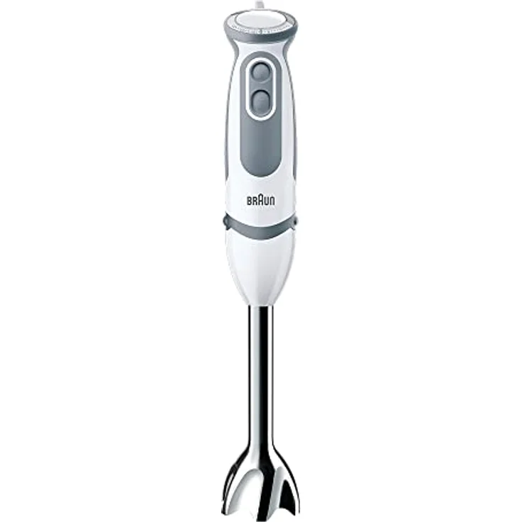 Braun MQ5207WH 5V MultiQuick Stabmixer,1000W, 21 Geschwindigkeiten, POWERBell Plus, EasyClick, SPLASHControl, inkl. Schneebesen, Messbecher, Gemüsestampfer, weiß-grau – Bild 2