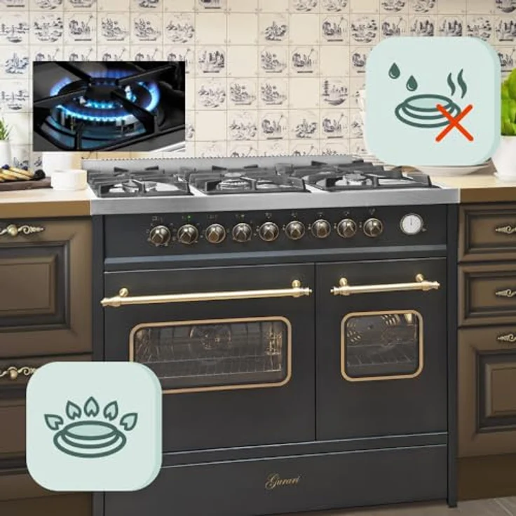 Gurari Gas Standherd 90 cm GCH E 916 Bl Retro Gasherd mit Elektro Backofen | Range Coocker 89L | 8 Funktionen | Heißluft | Grill | 5 Hochwertige Brenner | 4 kw WOK | Erdgas | Propangas – Bild 3