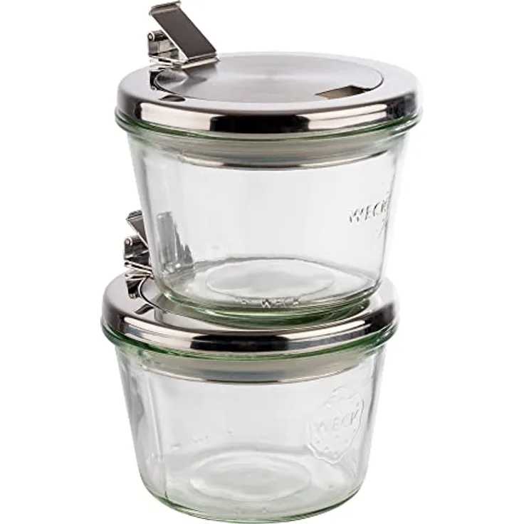 APS 82241 Original 2er Set WECK Gläser 370 ml, Ø 11 cm, H: 7,5 cm, Sturzform mit Klappdeckel und Silikondichtung, Einmachglas, Dekoglas, Dessertglas, Vorratsglas, spülmaschinengeeignet