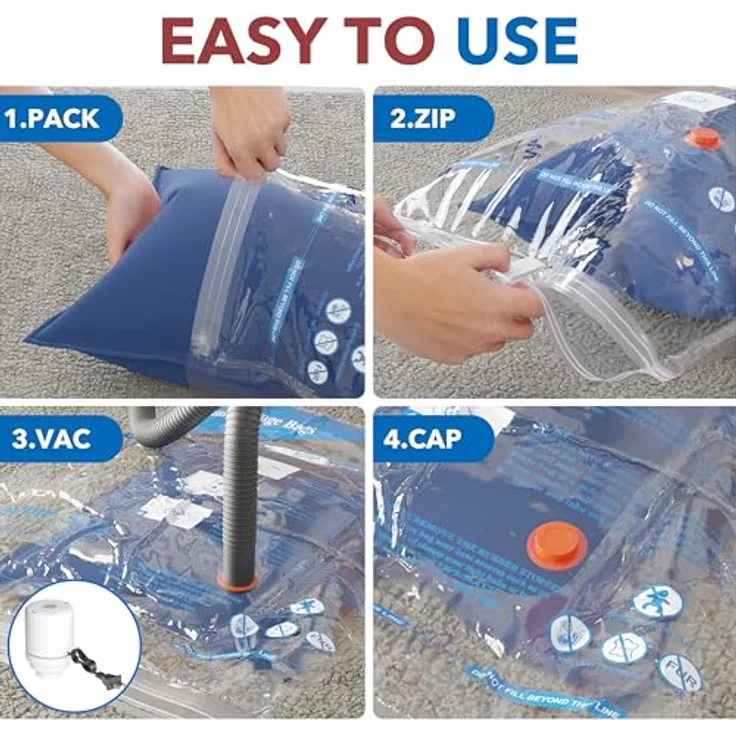 MEIQIHOME 16er Vakuumbeutel Set mit Elektrischer Pumpe, 4 Jumbo/4 Large/4 Medium/4 Small, reißfeste Kompressionsbeutel für Kleidung, ideal für Umzug und Lagerung – Bild 4
