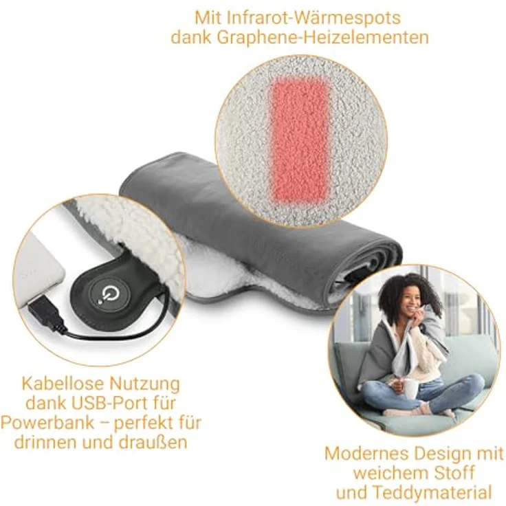 Medisana Heizdecke OL 800, Outdoor Wärmedecke mit Infrarot-Wärmespots, mobile & kabellose Anwendung, Wärme „to go“ – Bild 4