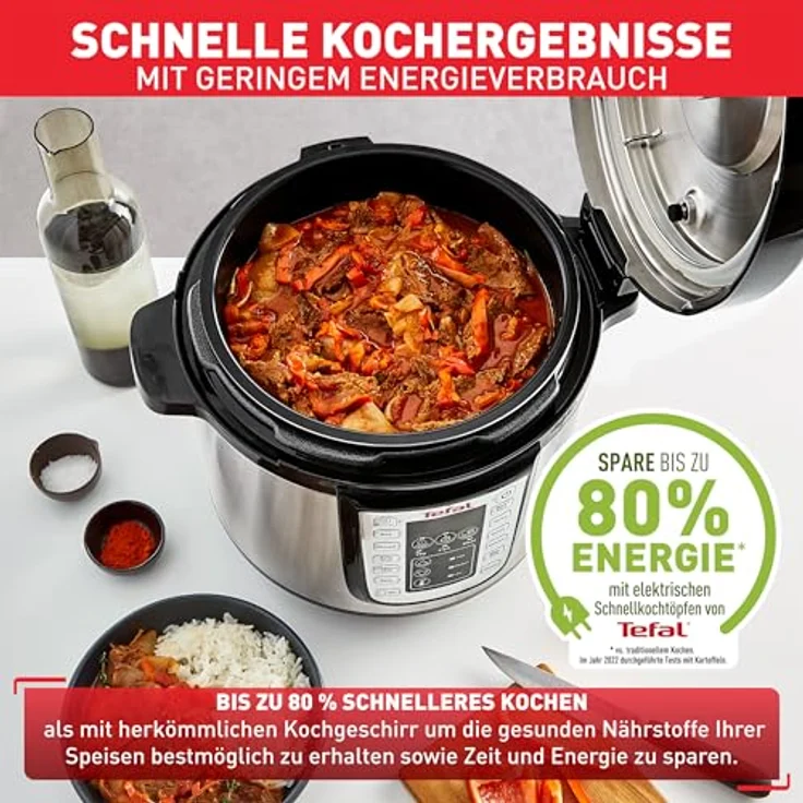 Tefal Multikocher CY505E Fast & Delicious, elektr. Schnellkochtopf mit 1200 W, 6 l Kapazität, 25 Programme, inkl. Rezeptheft – Bild 5