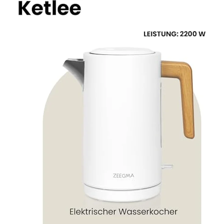 Zeegma KETLEE 1,7 L Kabelloser elektrischer Wasserkocher für Tee und Kaffee, 2200 Watt, Edelstahl, Modernes elegantes Design – Bild 2