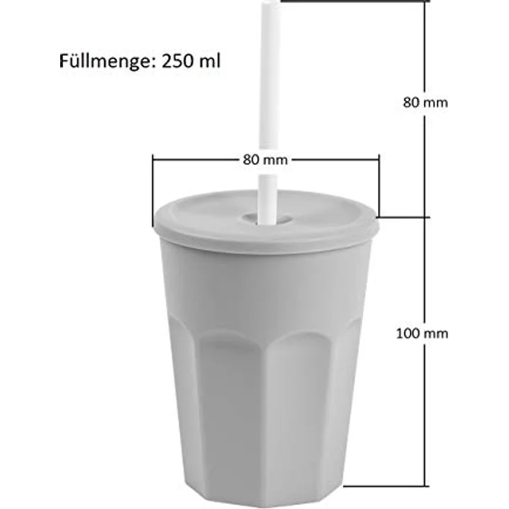Engelland - 10x Kunststoffbecher mit Deckel Blau Rosa Trinkbecher mit Strohhalm Party-Becher Plastik Trink-Gläser Mehrweg 0,25l – Bild 5