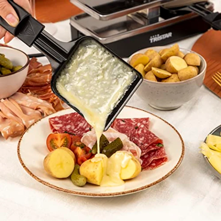 Tristar RA-2742 Raclette-Grill, für 4 Personen, 2 x 400 W, 23,8 x 10,4 cm, inkl. 4 Raclettepfännchen, schwarz – Bild 6