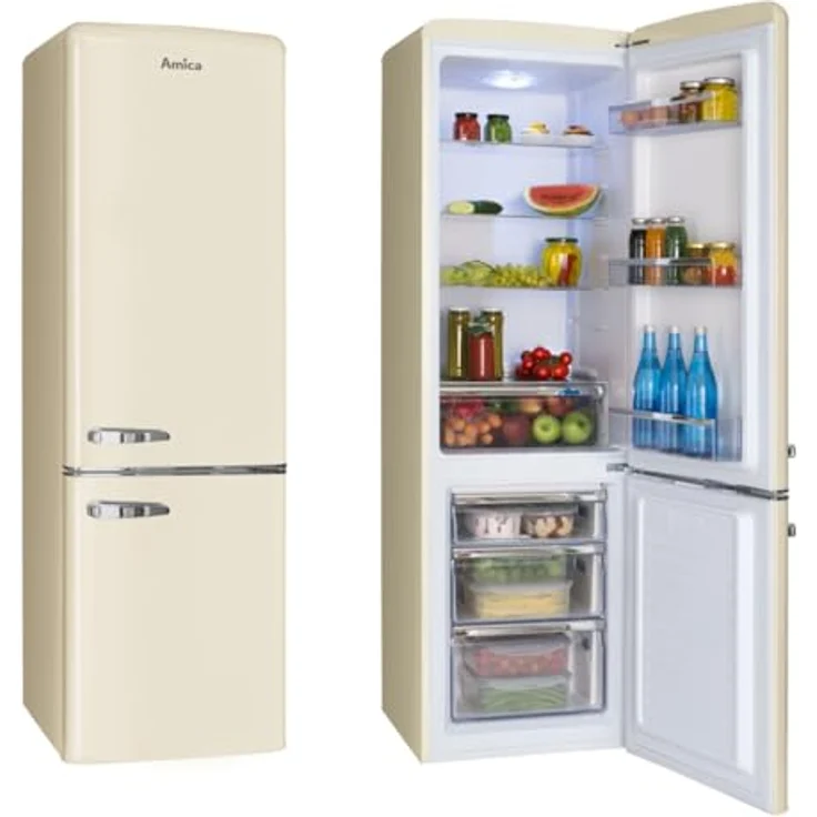 Amica Retro Kühl-Gefrierkombination 244 L EEK D freistehend 55cm breit (Beige) – Bild 1