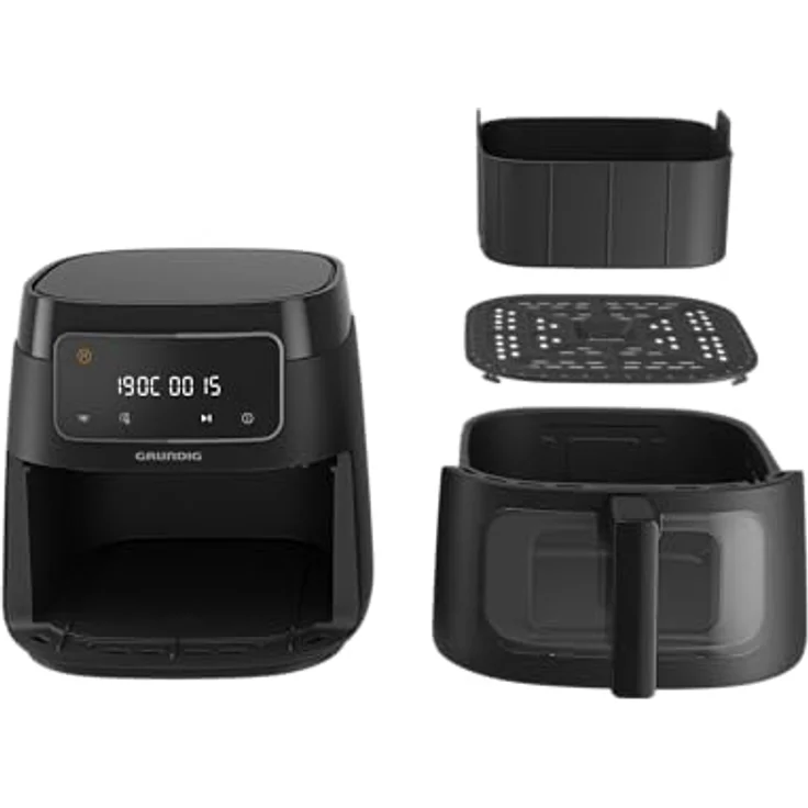Grundig FRY 7320 Heißluftfritteuse, 7,6 l Kapazität, 1750 W, Touch-Display, großes Sichtfenster, Temperatur- und Zeiteinstellung, Antihaftbeschichtung, spülmaschinengeeigneter Korb, Schwarz – Bild 2